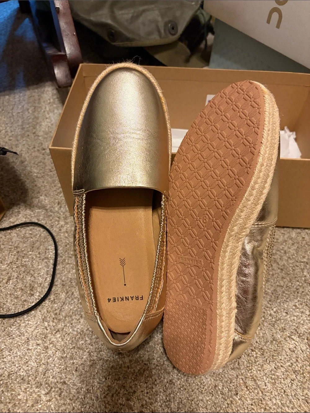 Gold Espadrille Frankie4 Slip-On Shoes for Women. Comes with 2 types of inserts!